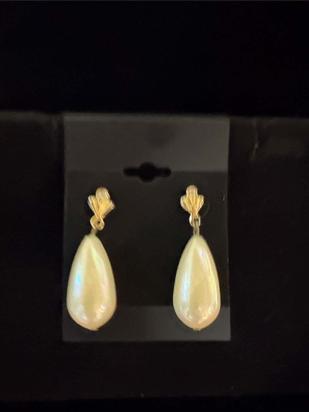Gold Teardrop Pearl Dangle Earrings - Cream